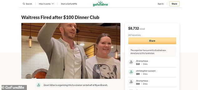 Ele criou um GoFundMe para ajudá-la a pagar suas despesas até que ela encontre outro emprego.  Ele levantou $ 8.700 no sábado, quando Wise fechou