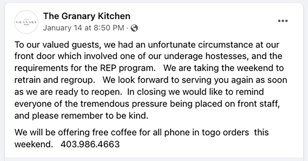 O Granary Kitchen pediu desculpas pelo incidente via mídia social.