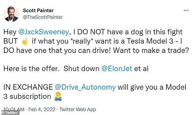 O CEO da empresa de aluguel de carros, Scott Painter, ofereceu o Tesla Model 3 a Sweeney no Twitter na sexta-feira