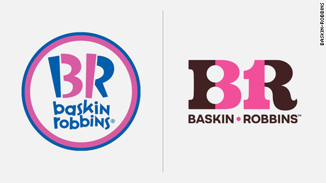 Versões antigas (L) e novas do logotipo da Baskin-Robbins. 