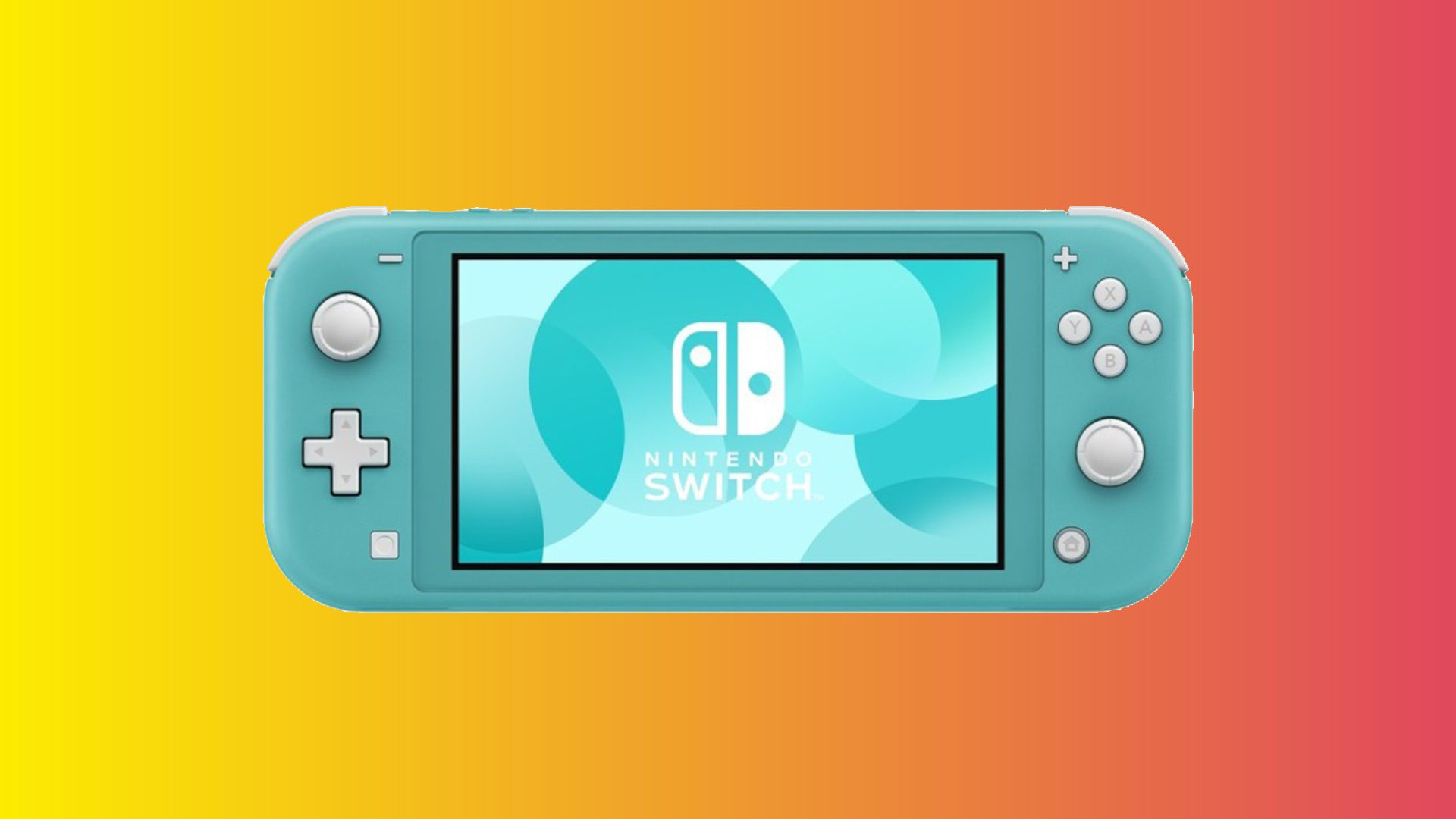 Nintendo Switch Lite em um fundo multicolorido.